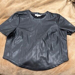 Good American Black Faux Leather Short Sleeve Top